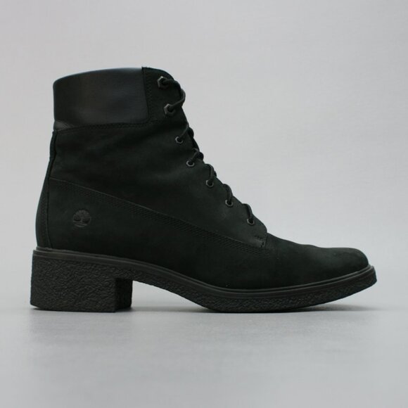 Timberland Ladies 11 Brinda Black Nubuck Lace-up Block Heels Combat Boots A1JXI - Picture 4 of 12